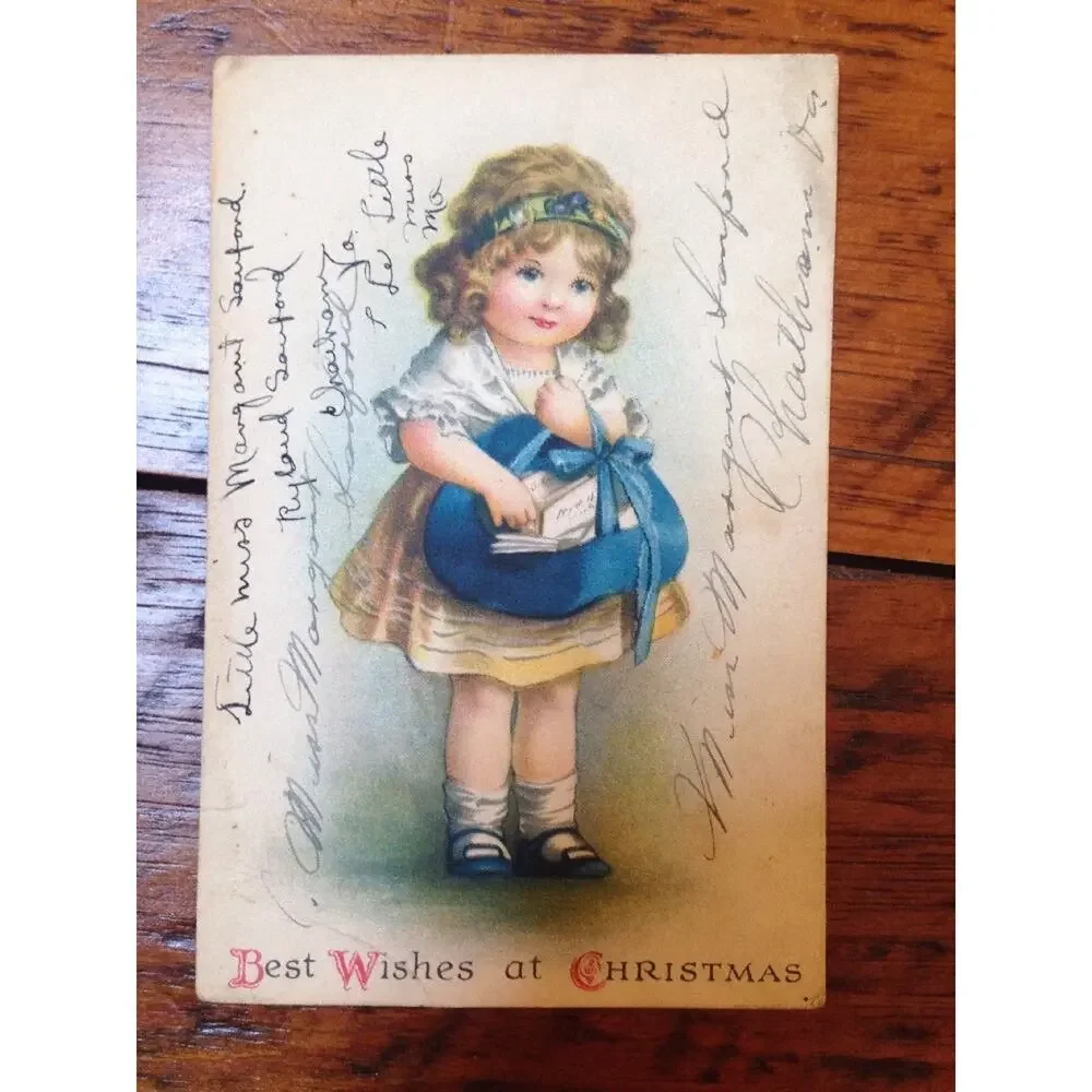 Vintage 1910s Best Wishes at Christmas Color Chatham Virginia Posted Postcard